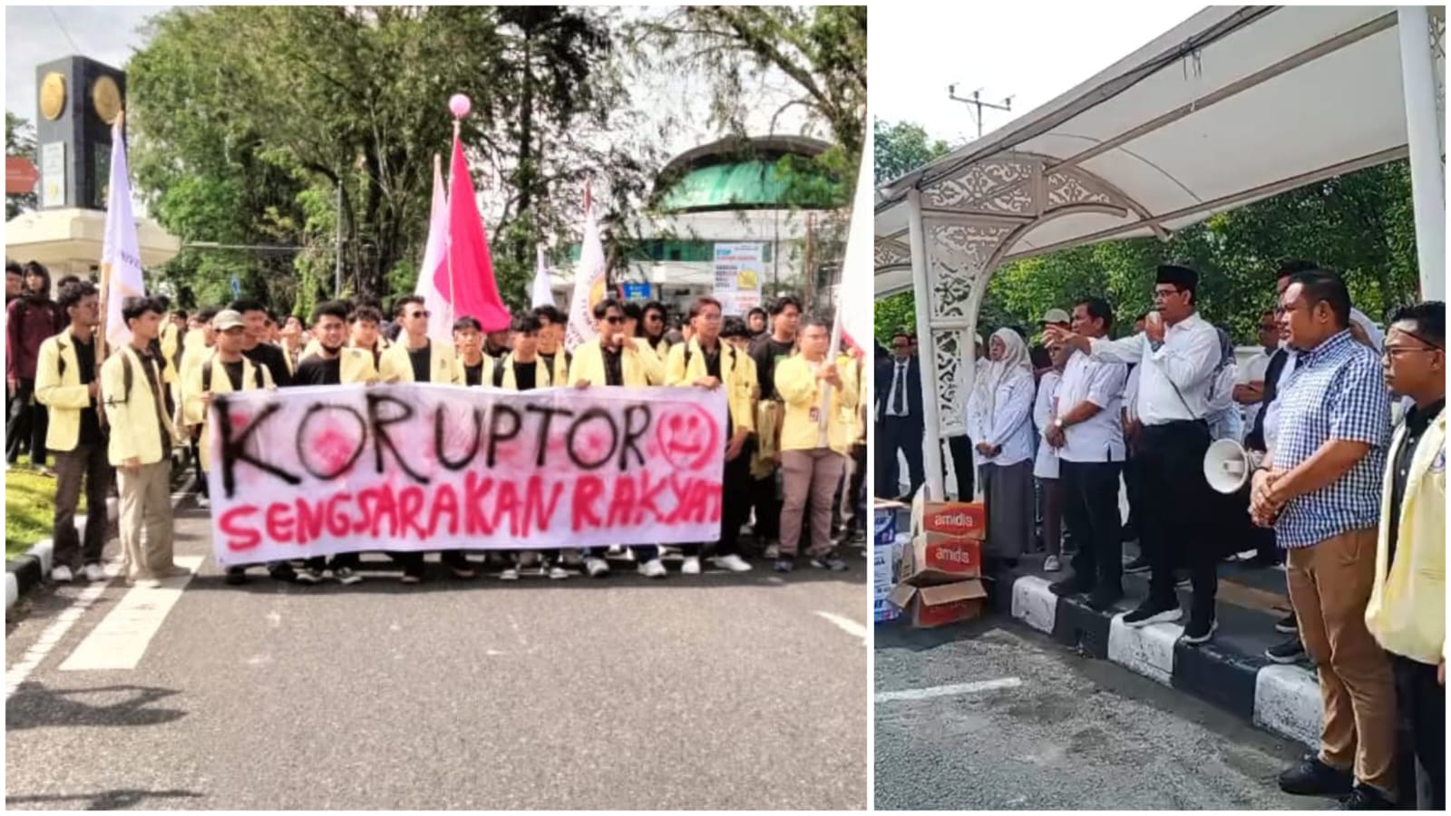 Rektor UNP melepas mahasiswa demo ke DPRD Sumbar, ingatkan agar tak anarkis, menjaga atribut kampus, dan fasilitas umum, Senin (1/9/2025).