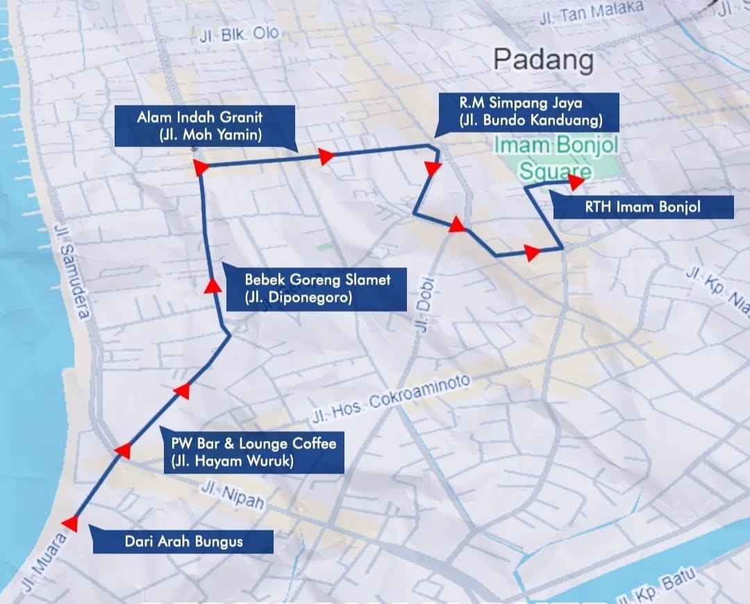 Perubahan rute Bus Trans Padang Koridor 2 yang melayani Bungus Teluk Kabung & Pusat Kota.