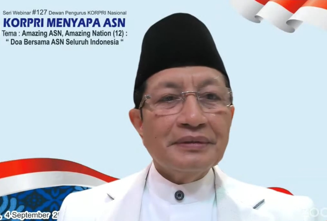 Menag dalam tausiyah dihadiri sekitar 7.000 peserta acara Doa Bersama Seluruh ASN Indonesia yang digelar secara daring, Kamis (4/9/2025).(Foto: Humas Kemenag)