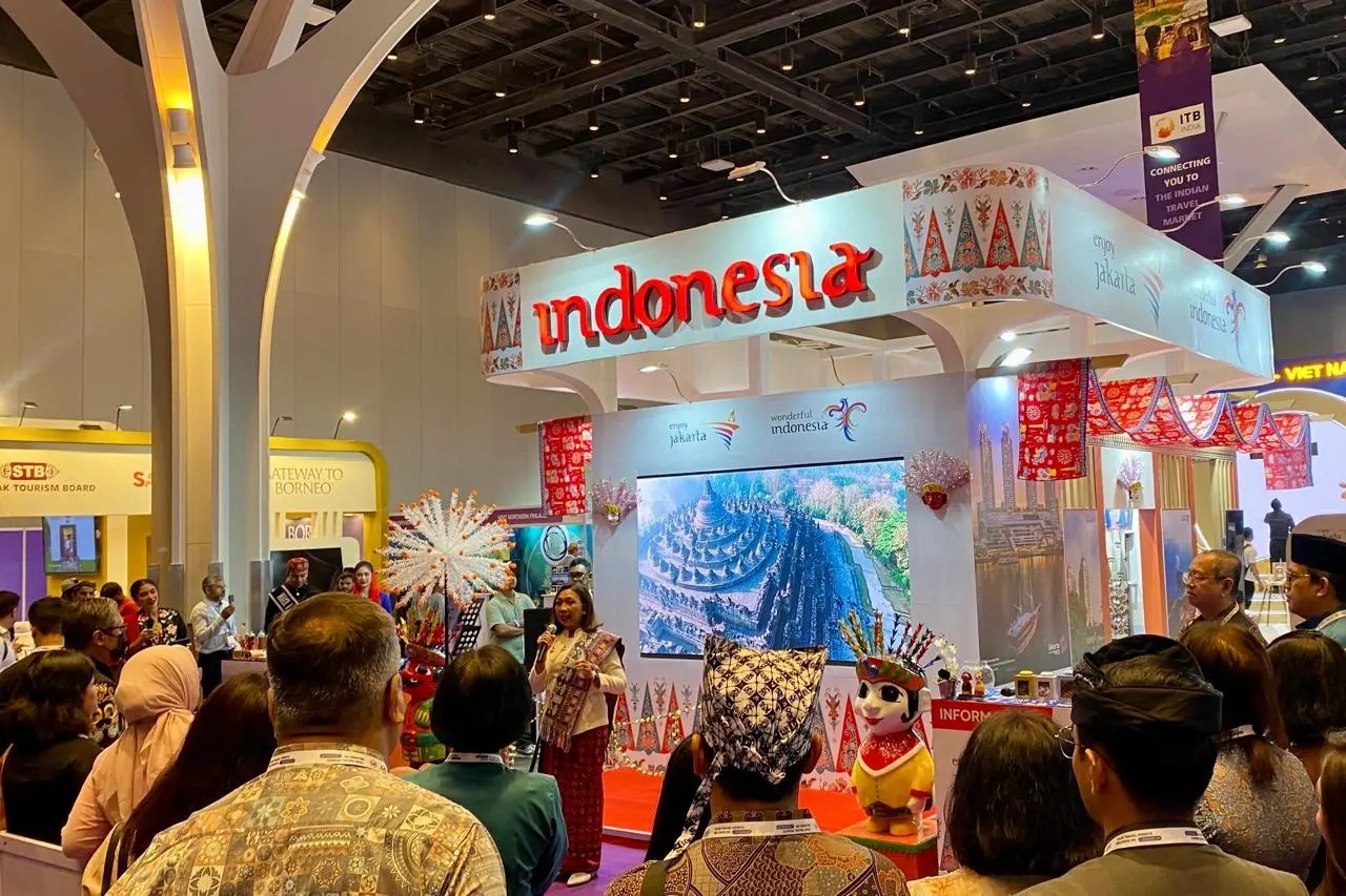 Paviliun Wonderful Indonesia dalam ITB India 2025, Jio World Convention Centre, Mumbai, Selasa (2/9/2025).