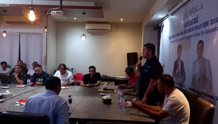 Hamdanus dan Anandya Dipo Pratama klaim kantongi lebih dari 71 persen dukungan cabor dalam konsolidasi calon Ketua KONI Sumbar, Jumat (5/8/2025).