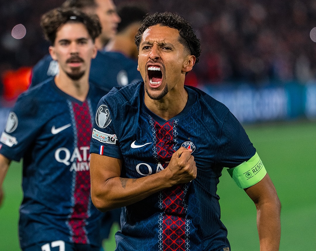 Marquinhos merayakan gol pembuka PSG ke gawang Atalanta di Liga Champions 2025, Parc des Princes. (Foto: Instagram @psg)