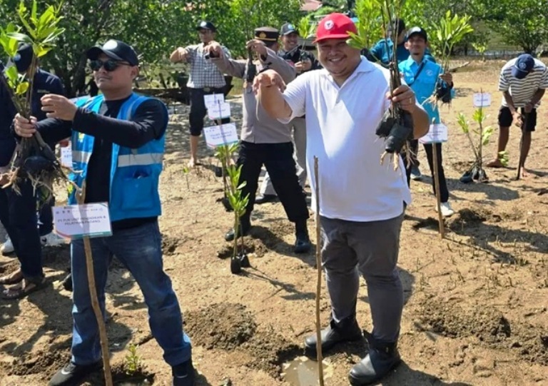 AMBIL BAGIAN: PT Semen Padang menanam 1.000 mangrove di Sungai Pisang, Kota Padang saat memperingati Hari Mangrove Sedunia, Sabtu (8/9) lalu.
