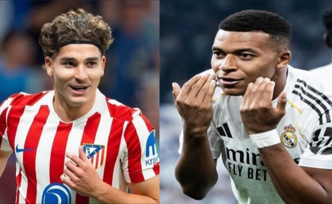 Juli&aacute;n &Aacute;lvarez bakal duel dengan Kylian Mbapp&eacute; pada Derby Madrid La Liga 2025 di Stadion Civitas Metropolitano.(Foto: Instagram @juliaanalvarez & @k.mbappe)