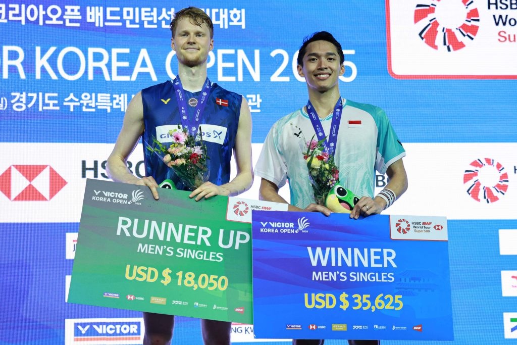 Tunggal putra Indonesia, Jonatan Christie berhasil menjuarai Korea Open 2025, Minggu (28/9).