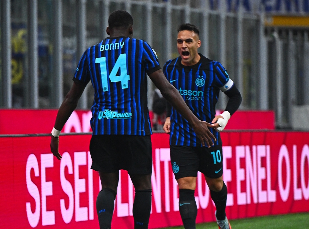 Lautaro Mart&iacute;nez merayakan gol ke-158 untuk Inter Milan assist Bonny, saat menang 4-1 atas Cremonese, Sabtu (4/10/2025). (Foto: Instagram @inter)