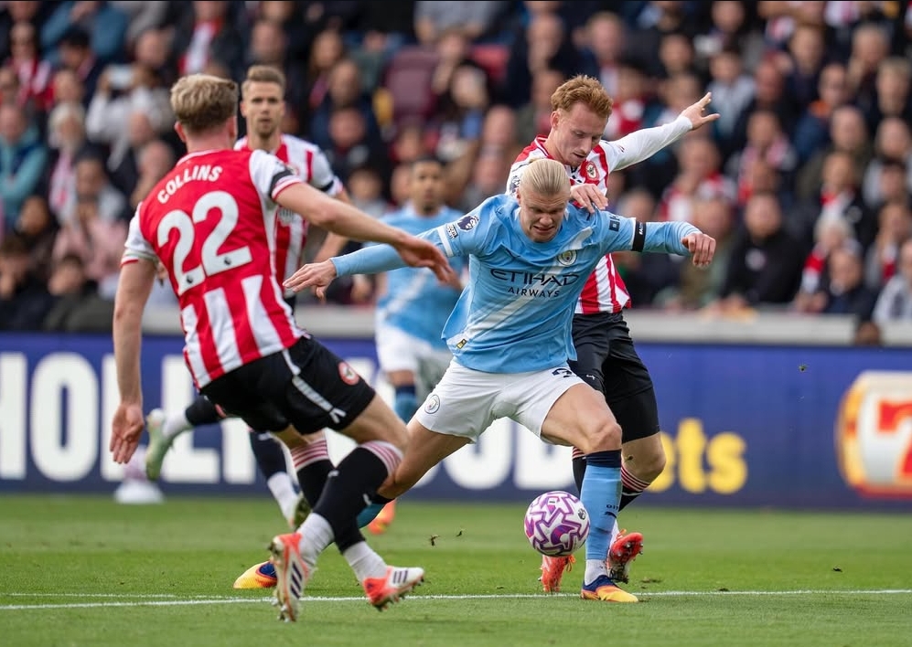 Erling Haaland mencetak gol ke-9 musim ini untuk Manchester City dalam kemenangan 1-0 atas Brentford di Gtech Stadium, Premier League 2025.(Foto: Instagram @erling)