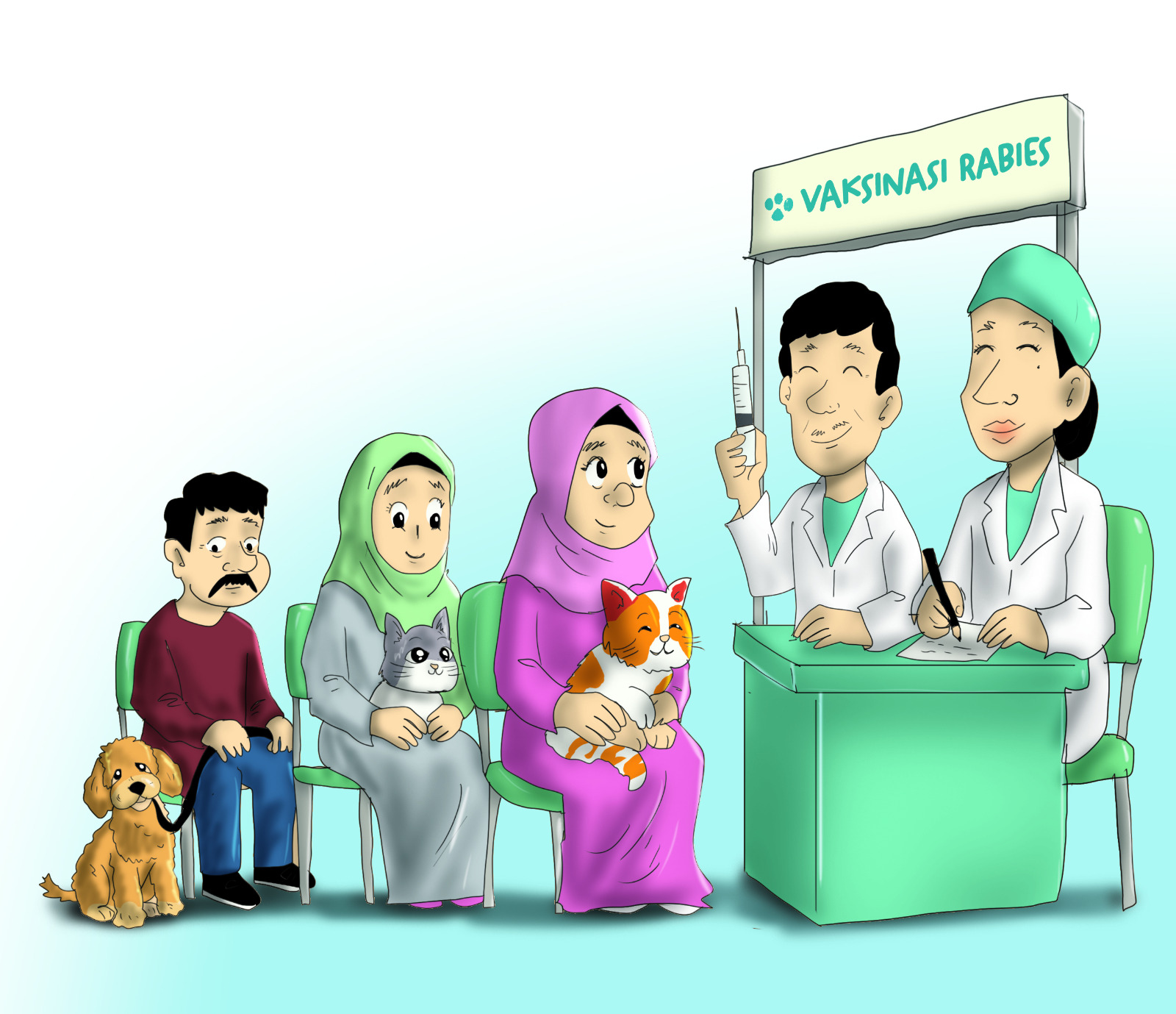 Ilustrasi antrean vaksinasi rabies pada hewan peliharaan.