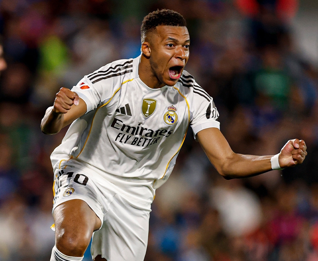 Mbapp&eacute; merayakan gol tunggalnya membawa Real Madrid menang 1-0 atas Getafe, tim siap hadapi Juventus dan Cl&aacute;sico Barcelona. (Foto: Instagram @realmadrid)