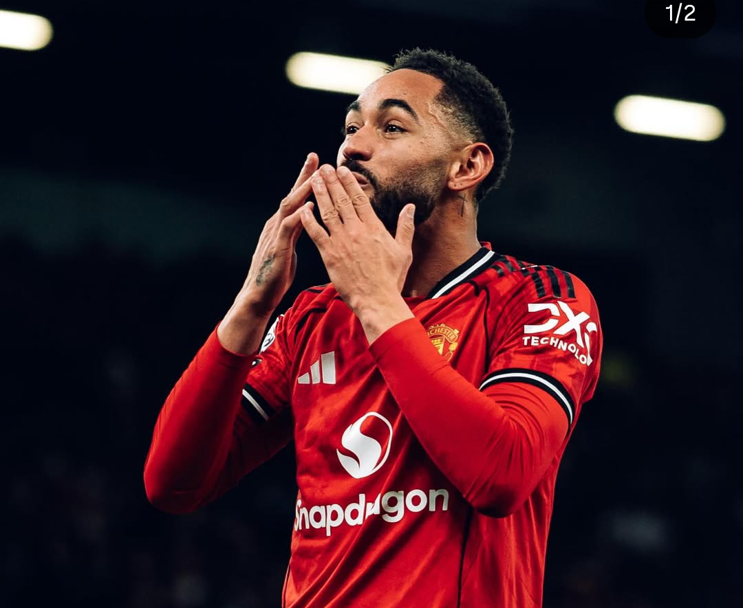 Matheus Cunha merayakan gol perdananya untuk Manchester United yang membuka keunggulan 1-0 atas Brighton di Old Trafford.(Foto: IG Manchester United)