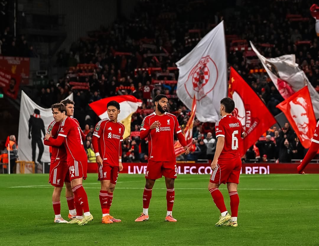 Liverpool kalah 0-3 dari Crystal Palace pada babak keempat Carabao Cup 2025&ndash;2026 di Anfield, Kamis dinihari WIB (30/10).(Foto: Instagram @liverpoolfc)