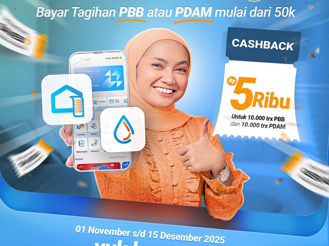 Bayar tagihan PBB dan PDAM pakai Ollin by Nagari, dapat cashback Rp5 ribu hingga 15 Desember 2025. (Foto: IG Bank Nagari)