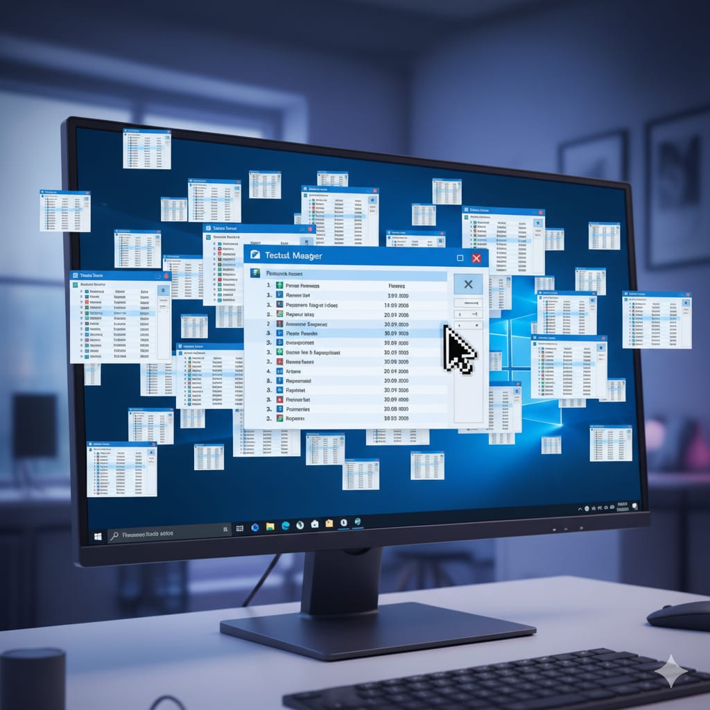 Bug Windows 11 terbaru menyebabkan penggunaan CPU meningkat saat banyak Task Manager dibuka sekaligus, berdampak pada performa dan baterai laptop. (Foto: Gemini.Ai)