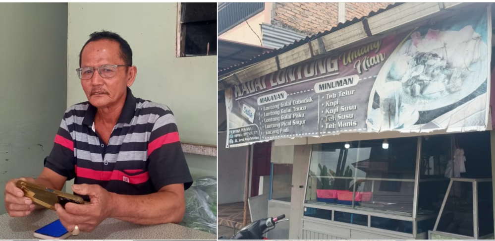 Usaha "Lontong Uniang", dan Dzul Bacrie pemilik usaha. (Foto: M Reza Bayu Permana/Padeks)