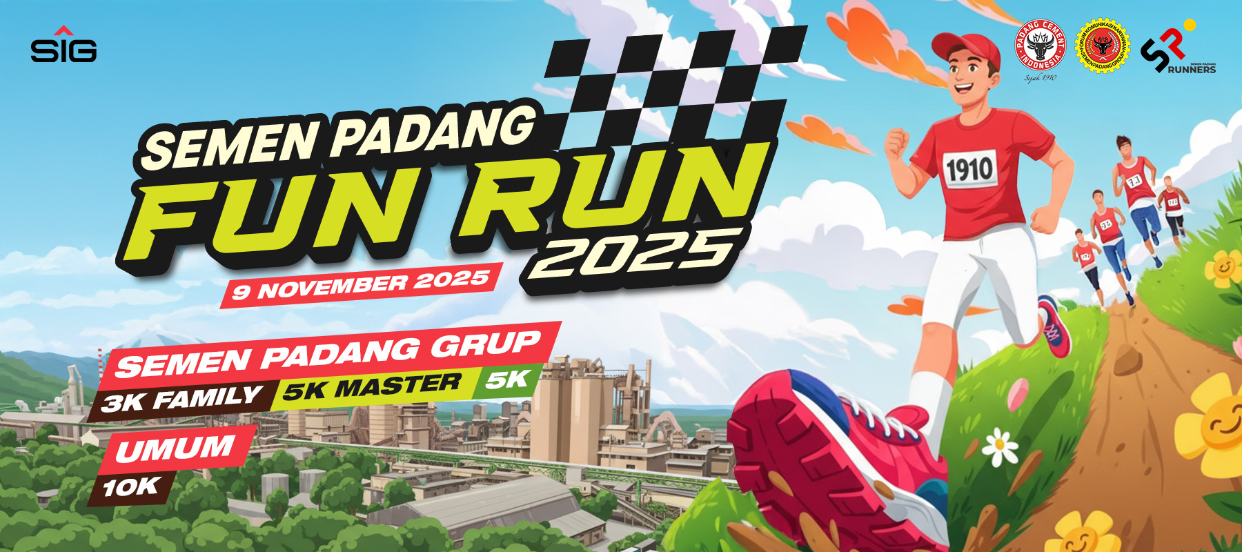 Semen Padang Fun Run 2025 ajak ribuan pelari nikmati rute hijau di Indarung sambil kampanyekan gaya hidup sehat dan keberlanjutan, Minggu pagi (9/11/2025).
