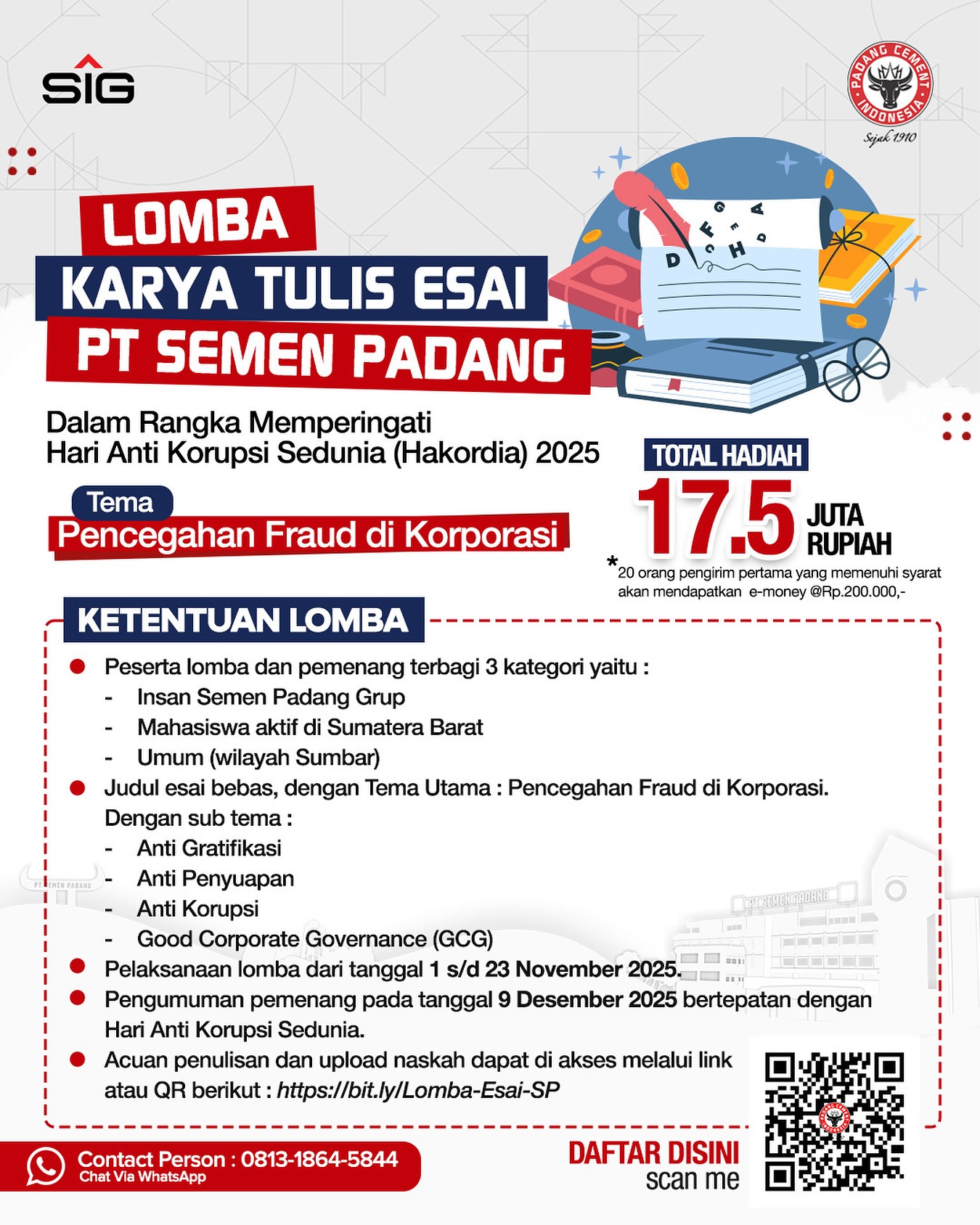 PT Semen Padang dorong budaya antikorupsi melalui lomba esai bertema &ldquo;Pencegahan Fraud di Korporasi&rdquo;, sejalan dengan tren global tata kelola berintegritas.