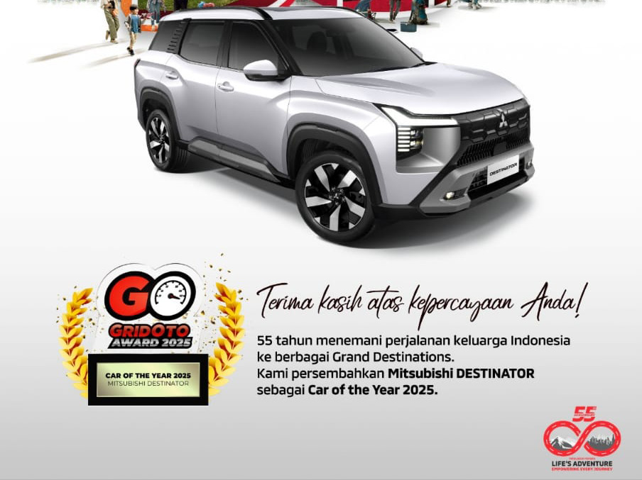 Mitsubishi Destinator dinobatkan sebagai &ldquo;Car of The Year 2025&rdquo; dan &ldquo;The Best Medium SUV&rdquo; pada ajang GridOto Award berkat desain dan performa unggul.