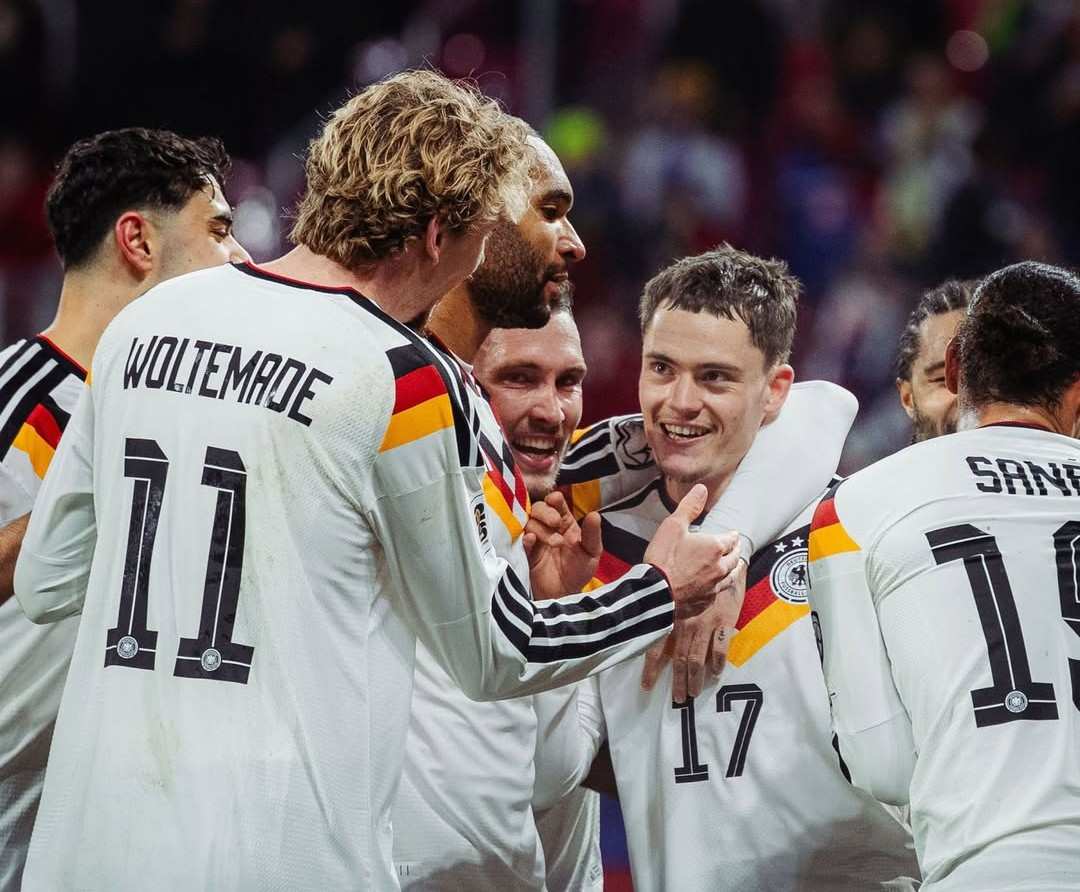 Tim nasional Jerman merayakan kemenangan 6-0 atas Slovakia di Stadion Leipzig.(Foto: @germanfootball_dfb)