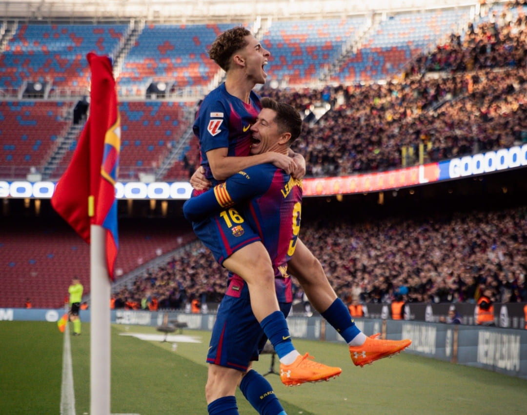 Robert Lewandowski merayakan gol cepatnya saat Barcelona menghadapi Athletic Bilbao di Spotify Camp Nou, La Liga 2025.(Foto: X FC Barcelona)
