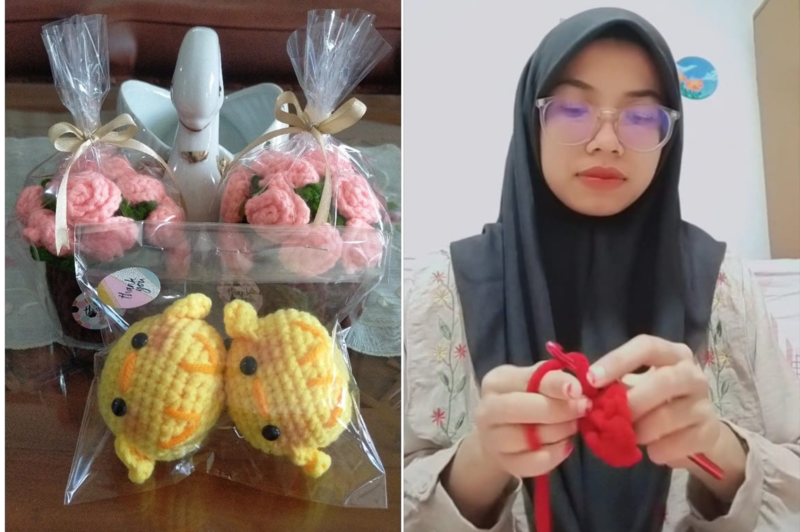 Kisah Anisa Yasmin, Gen Z asal Padang, membangun Nesa Store dari hobi merajut di Jakarta hingga menghasilkan cuan dari usaha rumahan. (Foto: Mengki K/Padeks)