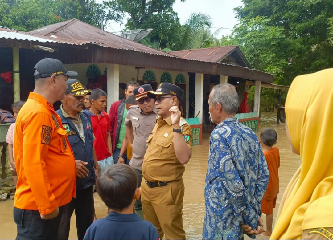 Wabup Pesisir Selatan Risnaldi Ibrahim meninjau lokasi banjir bersama BPBD Pessel di salah satu titik terdampak.(Foto: BPBD)