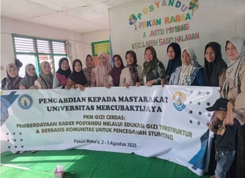 Tim Pengabdian kepada Masyarakat (PKM) Universitas Mercubaktijaya melaksanakan program Gizi Cerdas di Posyandu Pakanrabaa, Nagari Batupayuang, Kecamatan Lareh Sago Halaban.