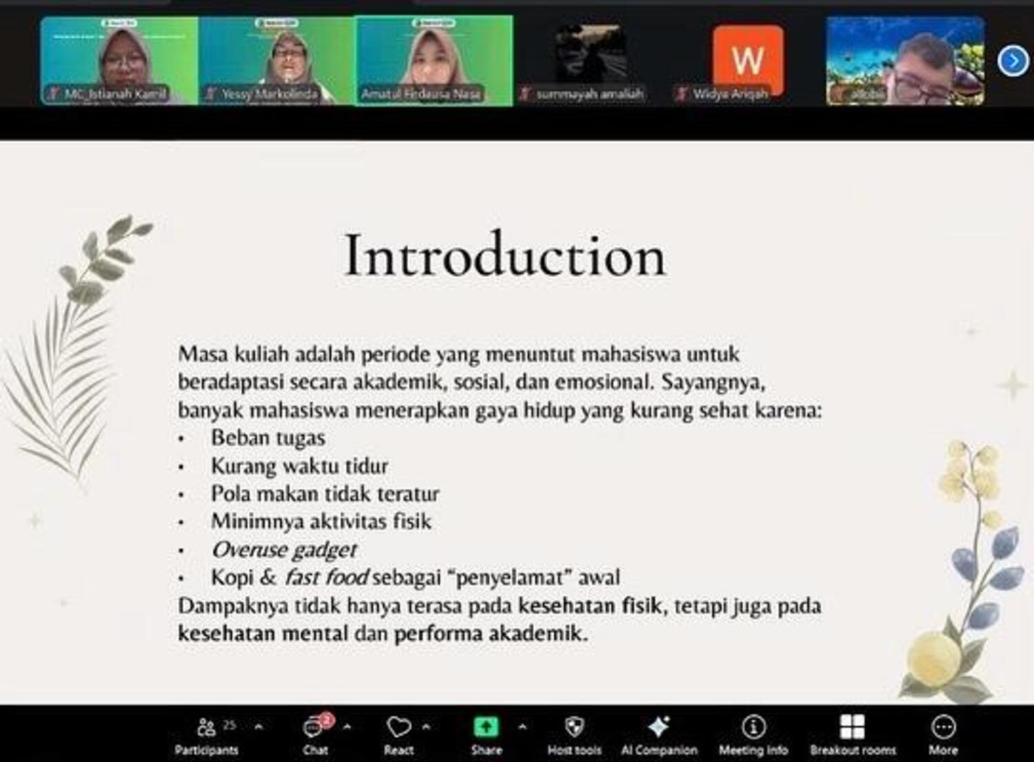 Dosen Fakultas Kesehatan Masyarakat (FKM) Universitas Andalas melaksanakan kegiatan pengabdian masyarakat bertema kesehatan mental mahasiswa.