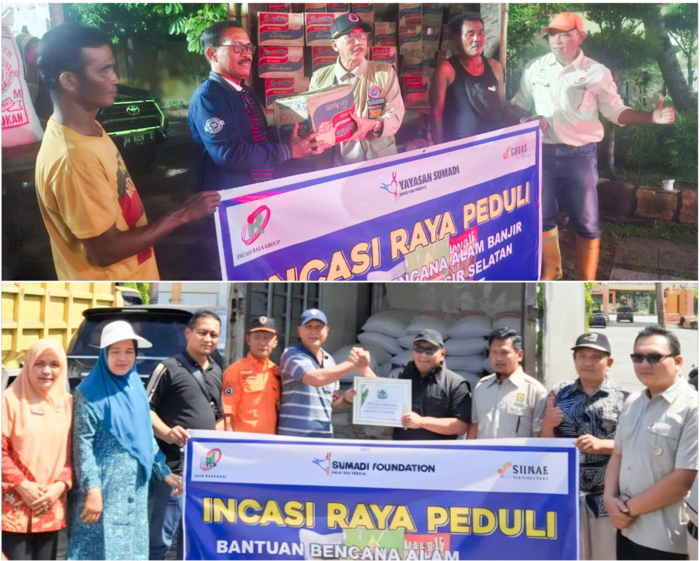 Bupati Pessel Hendrajoni menerima bantuan dari Ir H Adril mewakili Incasi Raya Group & Yayasan Sumadi (atas). Bupati Pasbar H Yulianto terima bantuan yang diserahkan Ir HM Albar (bawah).
