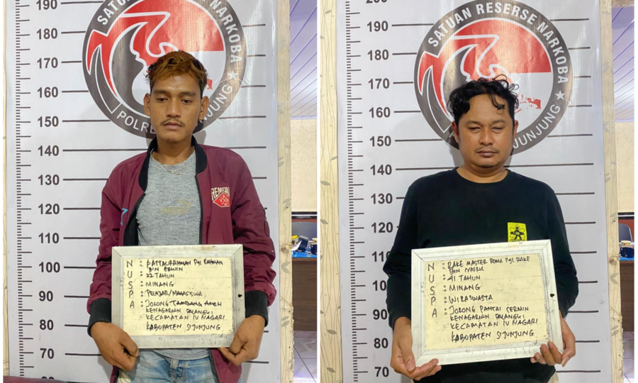 Dua pria ditangkap Satresnarkoba Sijunjung dengan barang bukti sabu dan alat isap, kini menjalani penyidikan sesuai UU Narkotika.