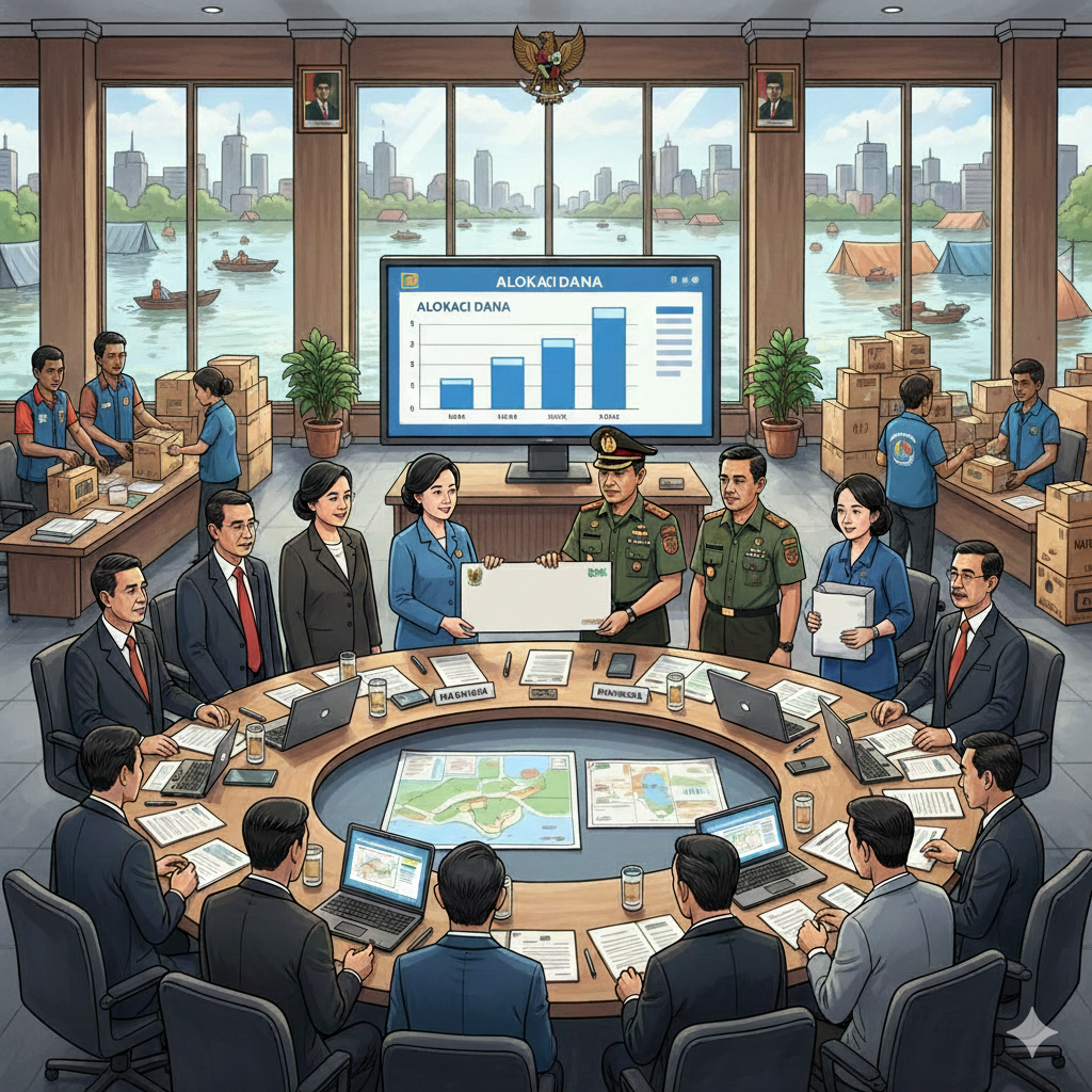 Ilustrasi penyediaan anggaran bantuan pangan bagi korban terdampak bencana.