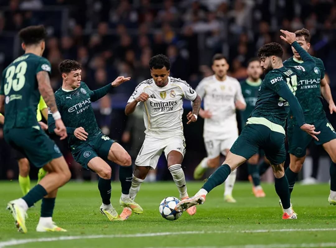 Aksi individu Rodrygo menembus pertahanan Manchester City di Bernabeu.(Foto: Real Madrid)