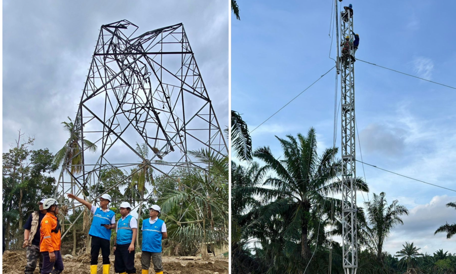 PLN percepat pemulihan kelistrikan Aceh, kerahkan 1.476 personel dan bangun tower darurat untuk perbaikan SUTT Langsa&ndash;Pangkalan Brandan pascabanjir.