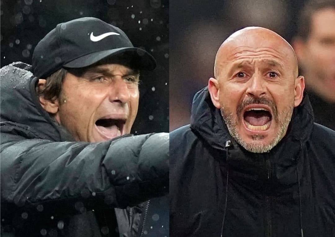Antonio Conte dan Vincenzo Italiano bersiap menjalani adu taktik pada final Piala Super Italia 2025 antara Napoli vs Bologna di Stadion Al-Awwal Park, Riyadh, Senin (22/12).(Foto: Sky Sports & IG)