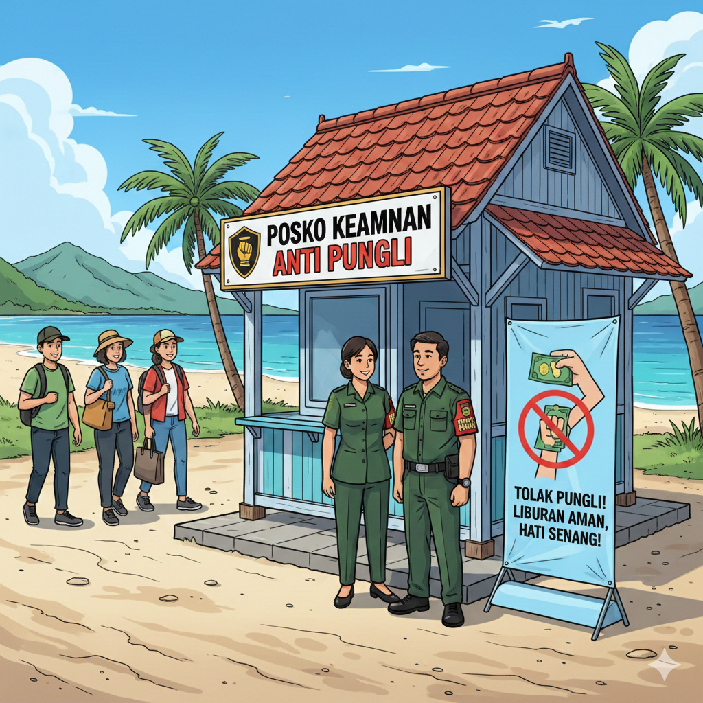 Ilustrasi posko keamanan cegah pungli di objek wisata.