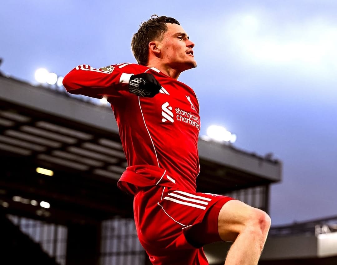 Florian Wirtz merayakan gol perdananya untuk Liverpool saat menghadapi Wolves pada laga Premier League di Anfield, Sabtu.(Foto: IG @liverpoolfc)