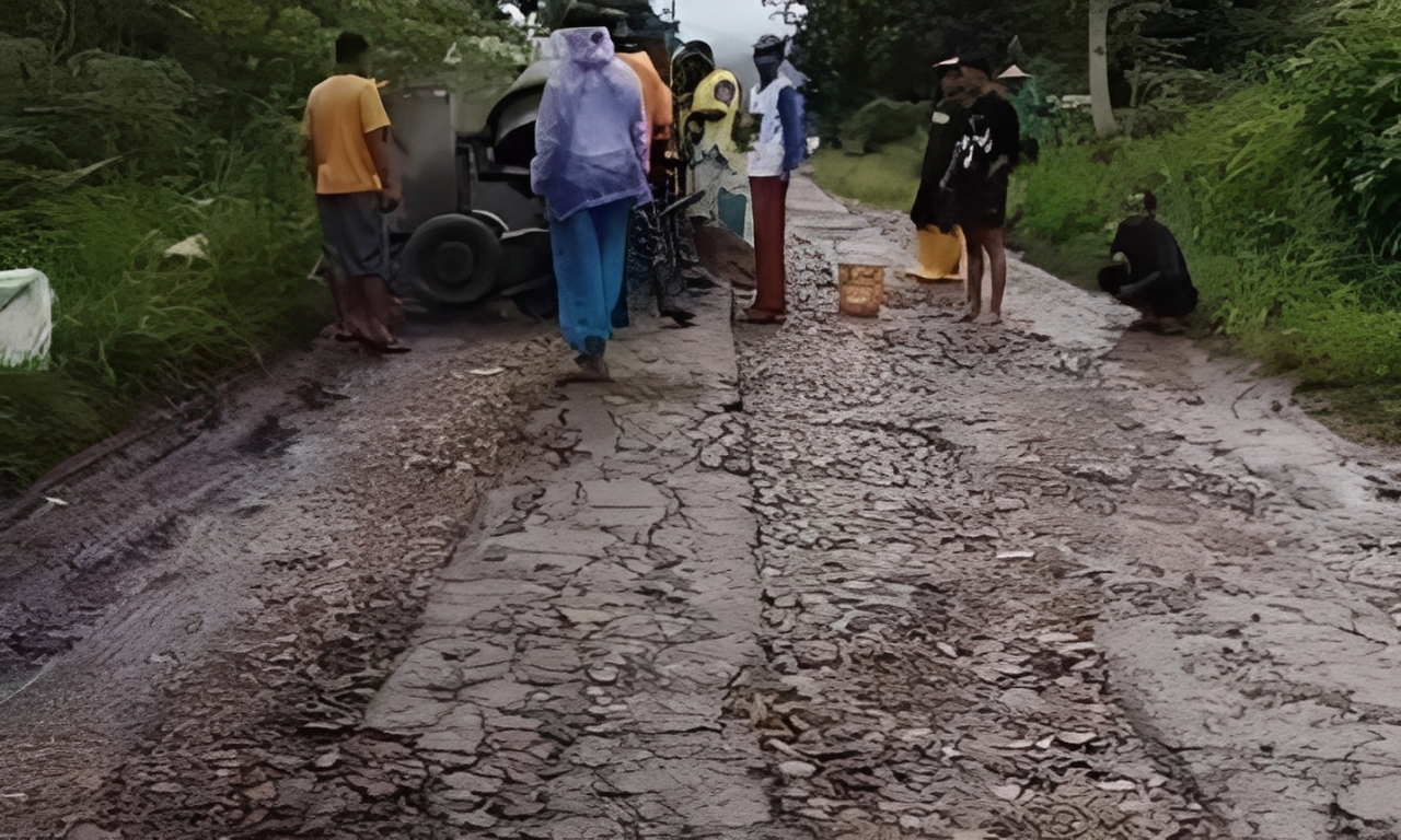 Warga Tanjung Simantuang, Lima Puluh Kota, menambal jalan rusak secara swadaya karena belum ada perbaikan, padahal jalan ini jalur vital ekonomi warga.