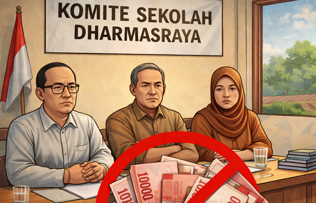 Pemkab Dharmasraya melarang pungutan wajib di sekolah TK hingga SMP melalui SE Disdik 30 Desember 2025 dan menegaskan sanksi bagi pelanggar aturan. (Ilustrasi ChatGPT)