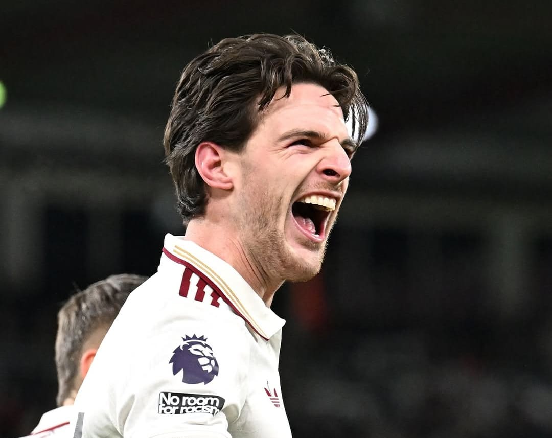 Declan Rice jadi bintang lapangan saat Arsenal mengalahkan Bournemouth 3-2 di Premier League awal 2026.(Foto: Instagram @arsenal)