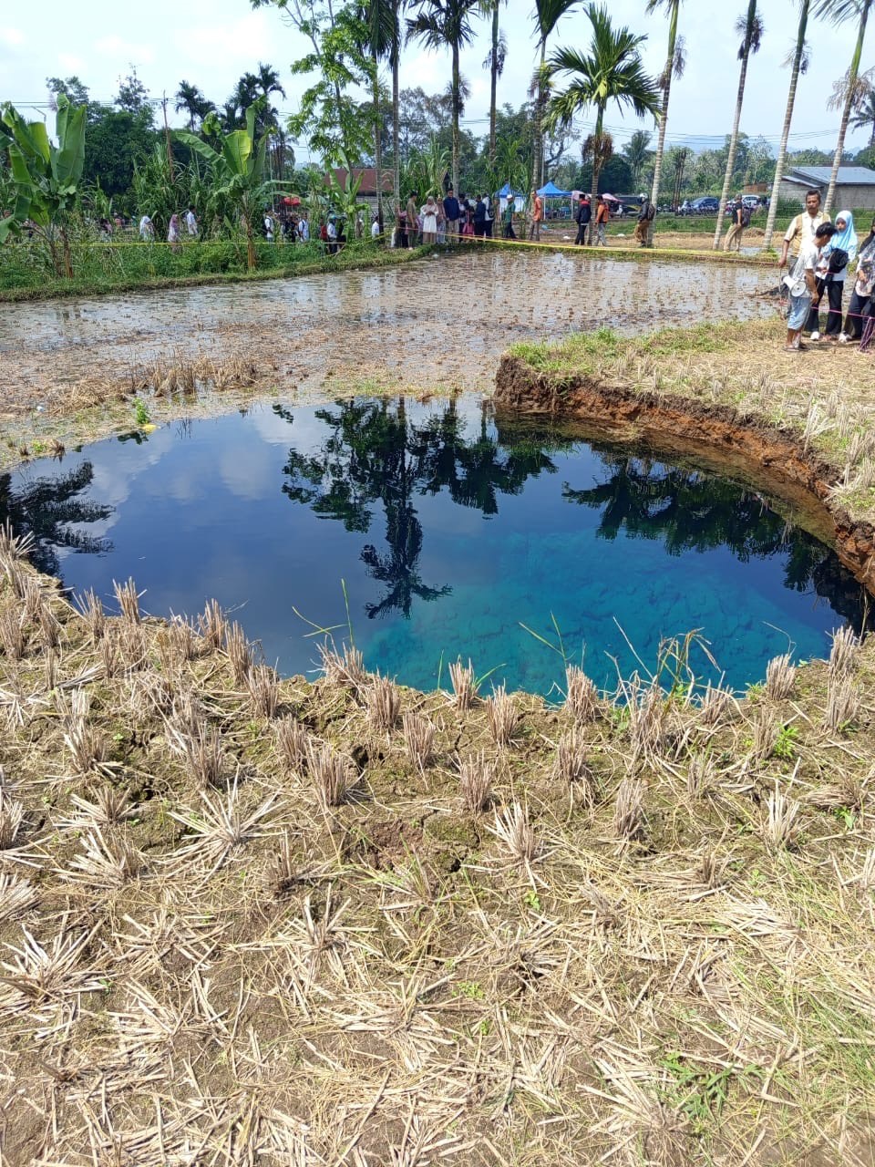 ANCAM KESELAMATAN: Sinkhole di Jorong Tepi, Nagari Situjuahbatua, Kecamatan Situjuah Limo Nagari, Kabupaten Limapuluh Kota masih menjadi perhatian warga hingga kemarin.