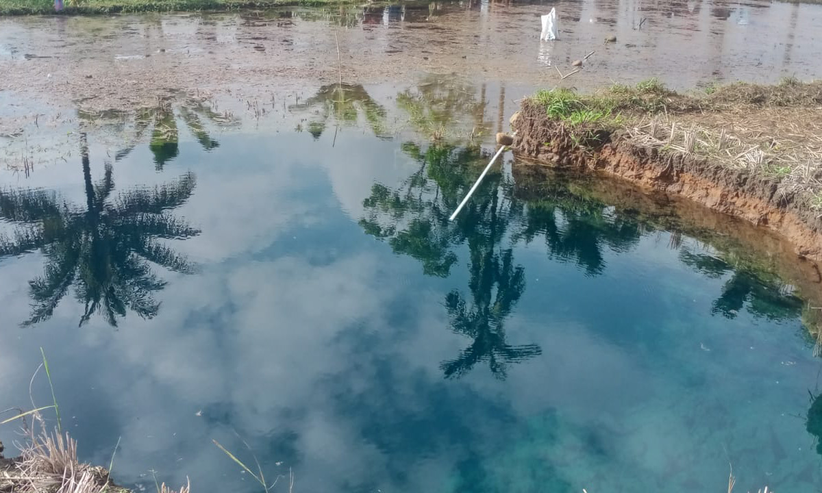 Sekretaris Nagari Situjuah, Firdaus (58), membantah isu bahwa pemasangan pipa di sinkhole bertujuan menyalurkan air untuk diambil warga. (Foto: Irfan/Padeks)