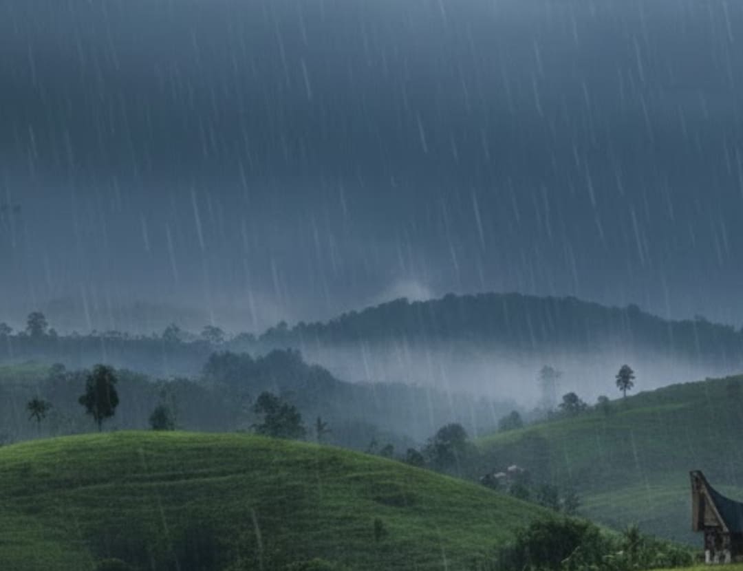 Cuaca Sumatera Barat 13 Januari 2026 di perkirakan hujan di wilayah Tanahdatar, Limapuluh Kota, Solok Selatan, dan Dharmasraya.(Foto ilustrasi: Gemini AI)
