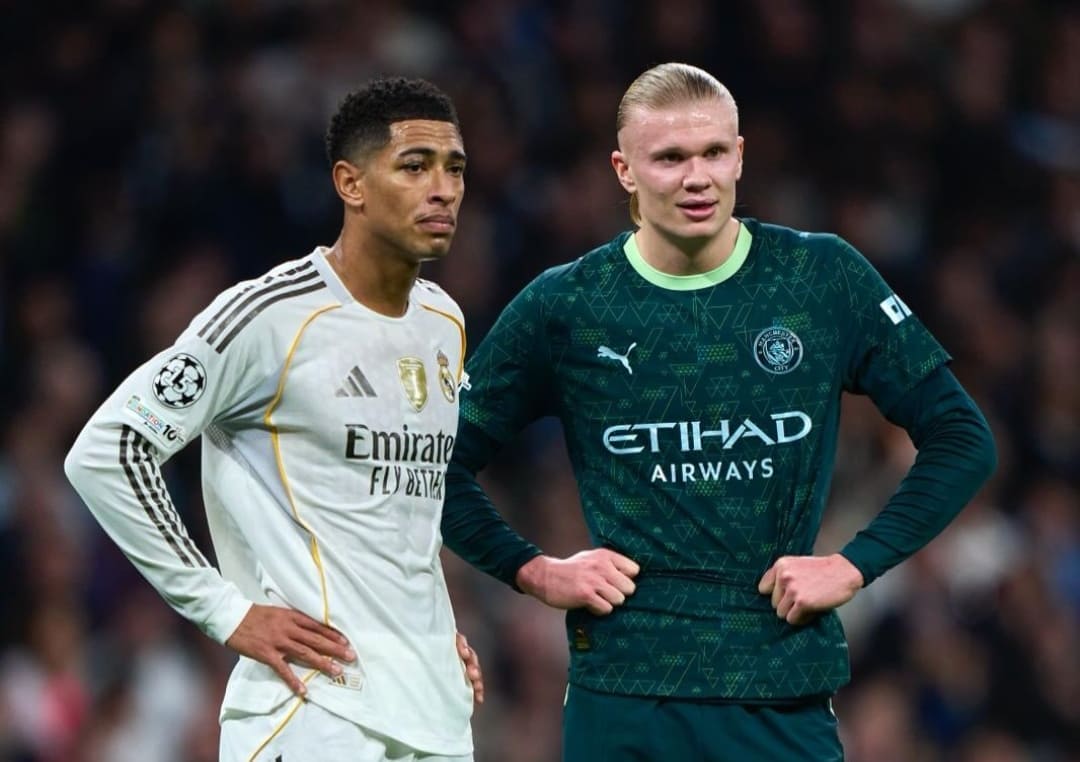 Erling Haaland (kanan) bersama Jude Bellingham dalam laga Liga Champions Real Madrid vs Manchester City pada Desember lalu.(Foto: Dok. @erling)