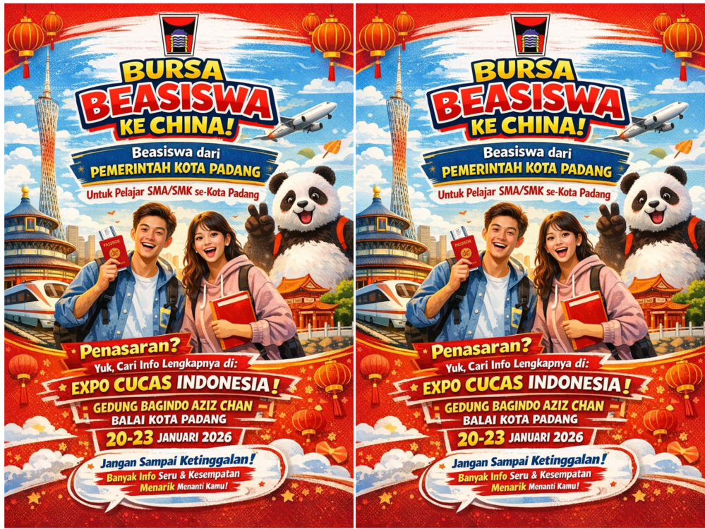 Pemko Padang dan Guangdong gelar International Education Exhibition 20&ndash;23 Januari 2026. Siswa SMA/SMK berpeluang mengikuti expo, seleksi, dan beasiswa kuliah ke China.