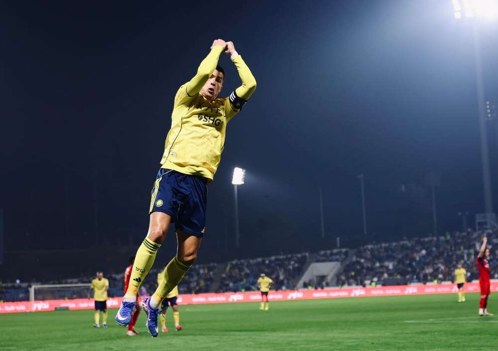 Cristiano Ronaldo merayakan gol kemenangan Al Nassr saat menghadapi Damac di Liga Saudi 2025-2026.(Foto: X @alnassrfc)