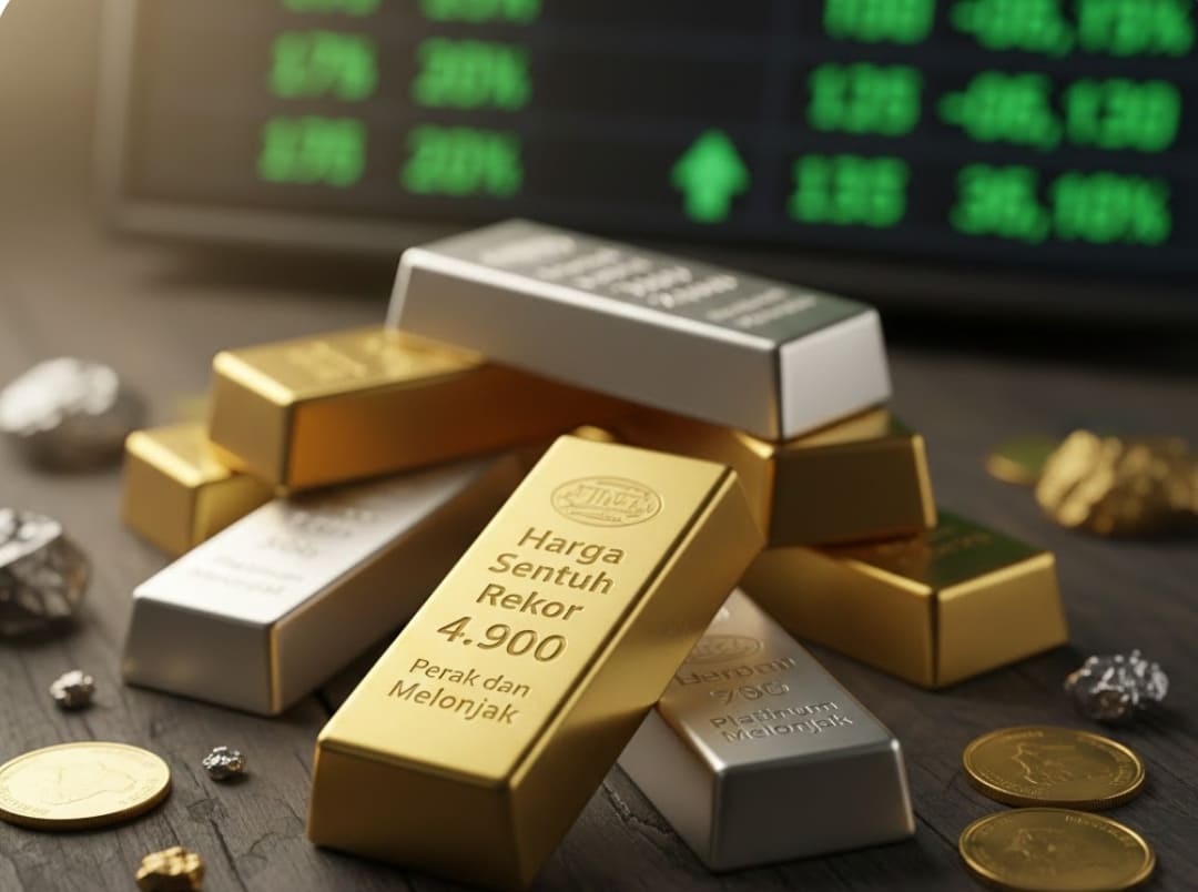 Pergerakan harga emas dunia mencatat rekor baru di tengah pelemahan dolar AS.(Foto ilustrasi: Gemini AI)