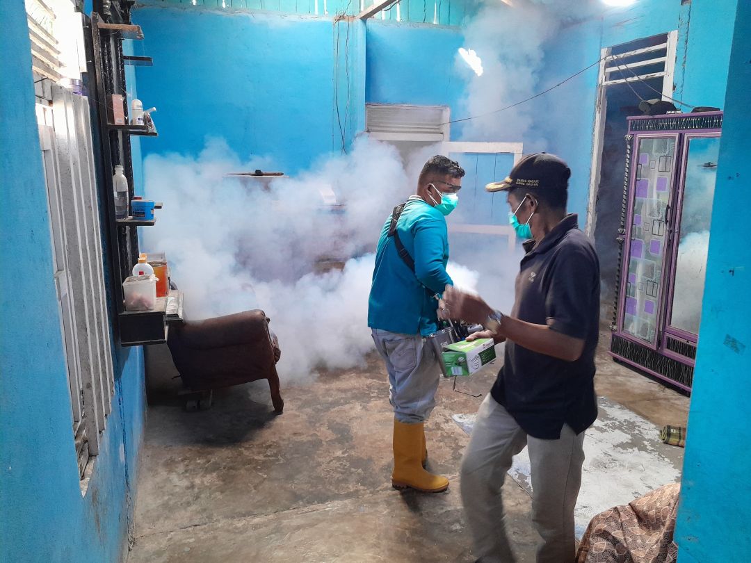 Petugas sedang melakukan fogging untuk memberantas nyamuk penyebab DBD di Pasbar.
