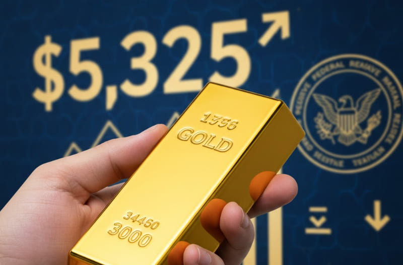 Harga emas global hari ini menembus angka fenomenal $5.325 per ons. Lonjakan tajam ini dipicu oleh keputusan The Fed yang memilih untuk mempertahankan suku bunga tetap. (Foto ilustrasi: Gemini AI)