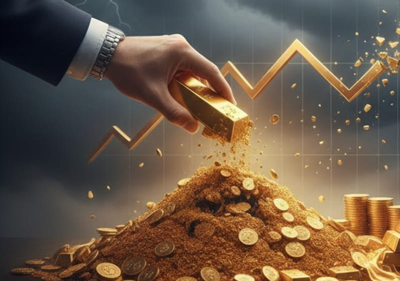 Harga emas turun 4% dan saham pertambangan tertekan akibat investor ambil untung setelah pecah rekor.(Foto ilustrasi: Gemini AI)