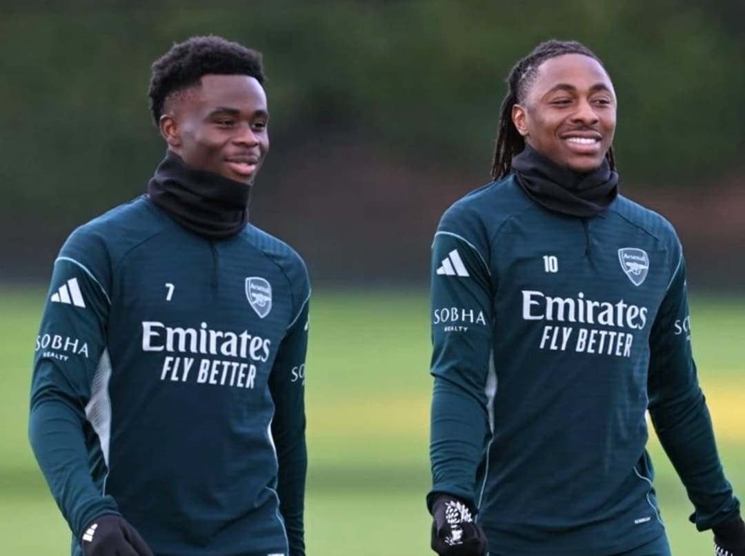 Bukayo Saka mengikuti sesi latihan Arsenal jelang laga kontra Leeds United di Elland Road.(Foto: arsenal.com)