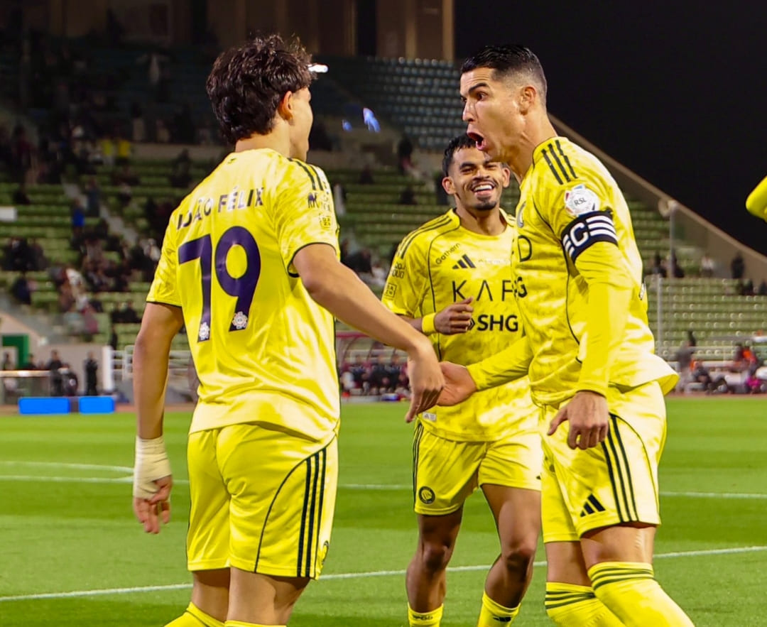 Ronaldo selebrasi setelah mencetak gol saat Al Nassr menang 3-0 atas Al Kholood di Saudi Pro League 2025-2026.(Foto: X @cristiano)